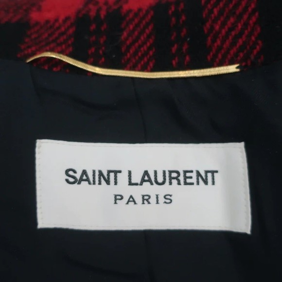Saint Laurent Plaid Double Breasted Jacket Red/Black Wool Size 42 - Picture 7 of 10